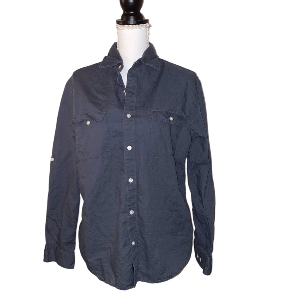 Perry Ellis Collared Button Down Long Sleeve Shirt Chambray Blue Size Medium